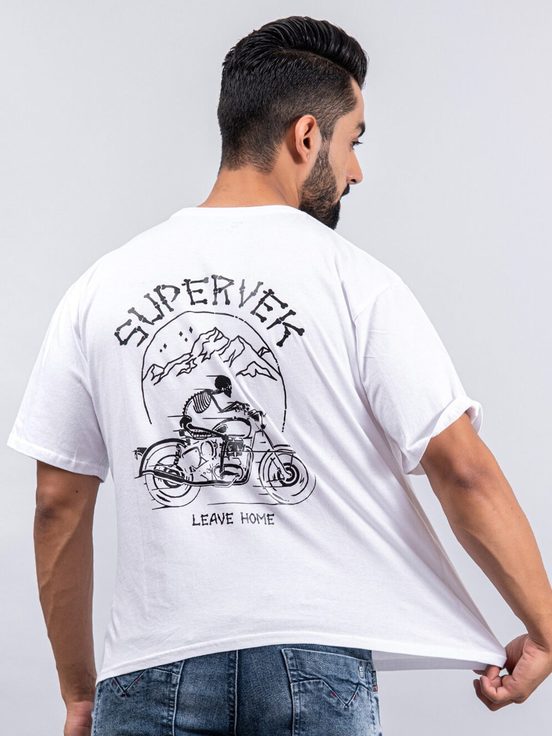 

Tistabene Men White Typography Printed Oversized T-shirt