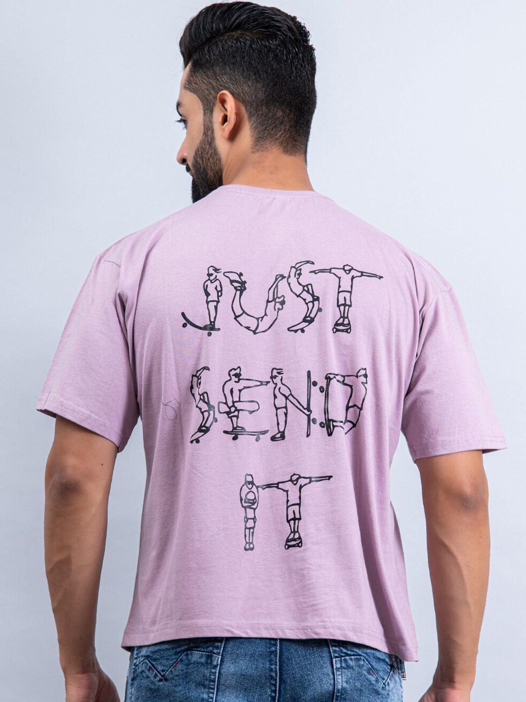 

Tistabene Men Lavender Typography Printed Oversized T-shirt
