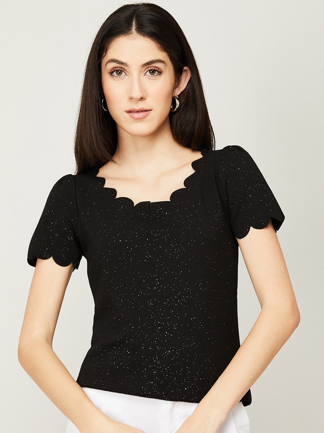 

CODE by Lifestyle Women Black Self Design Regular Top