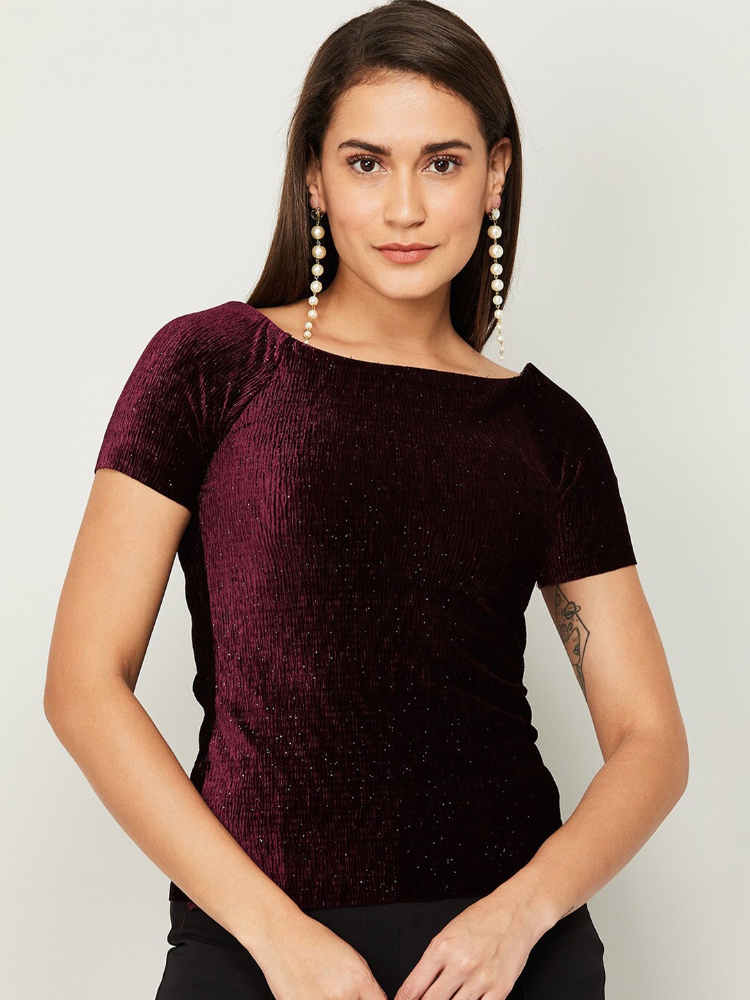 

CODE by Lifestyle Women Burgundy Smocked Top