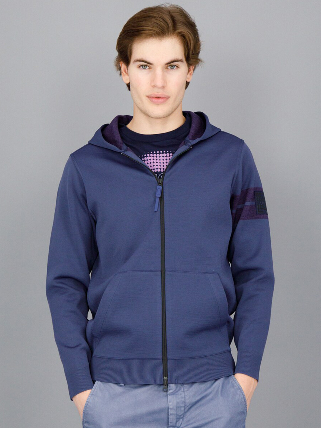 

FREESOUL Men Blue Hooded Open Front Jacket