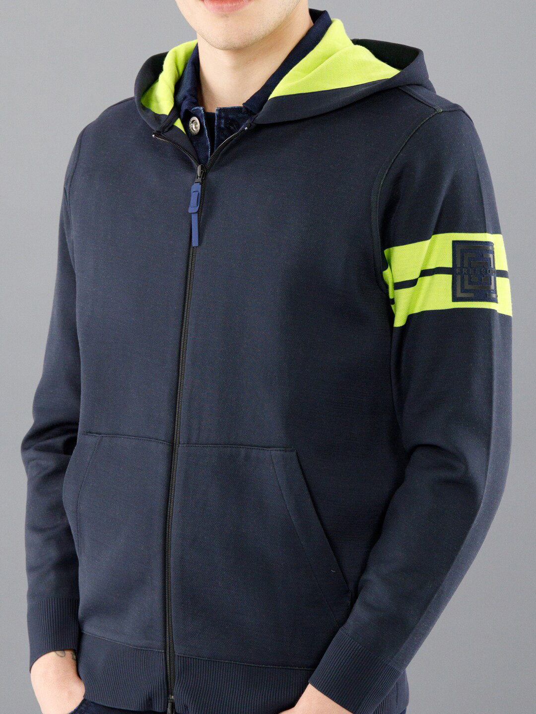 

FREESOUL Men Blue Green Hooded Open Front Jacket