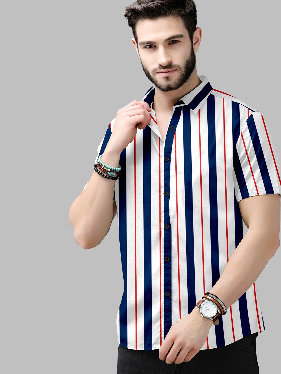 

Fashion FRICKS Men White Striped Casual Shirt