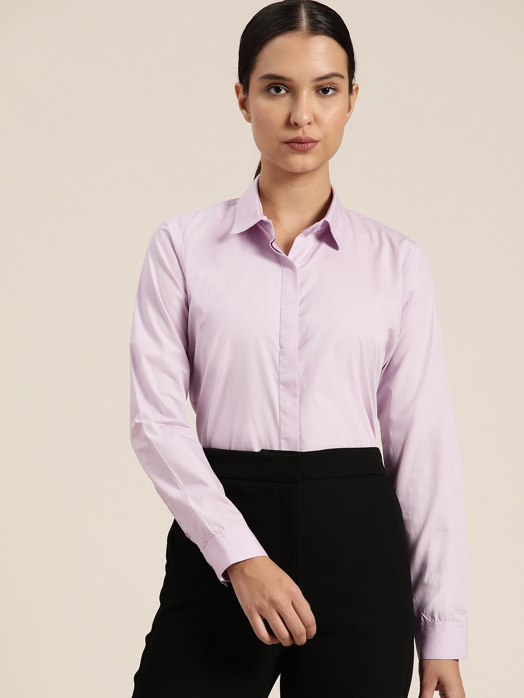 

Hancock Women Solid Regular Fit Pure Cotton Formal Shirt, Lavender