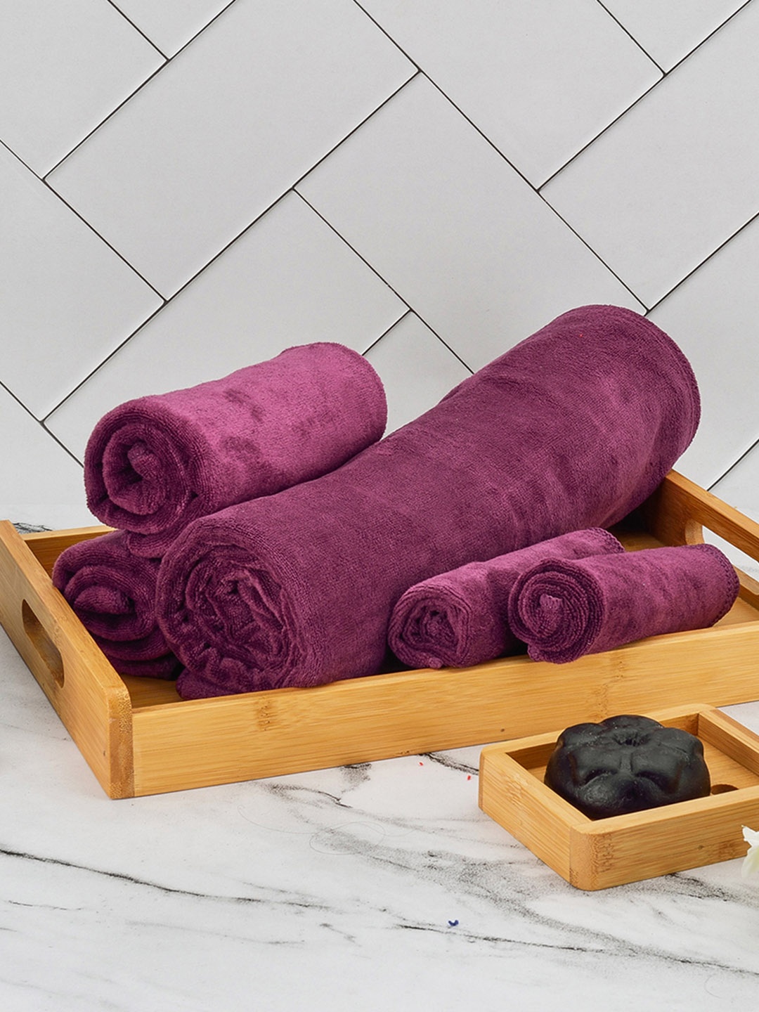 

Black Gold Solid Microfiber Towel Set, Purple