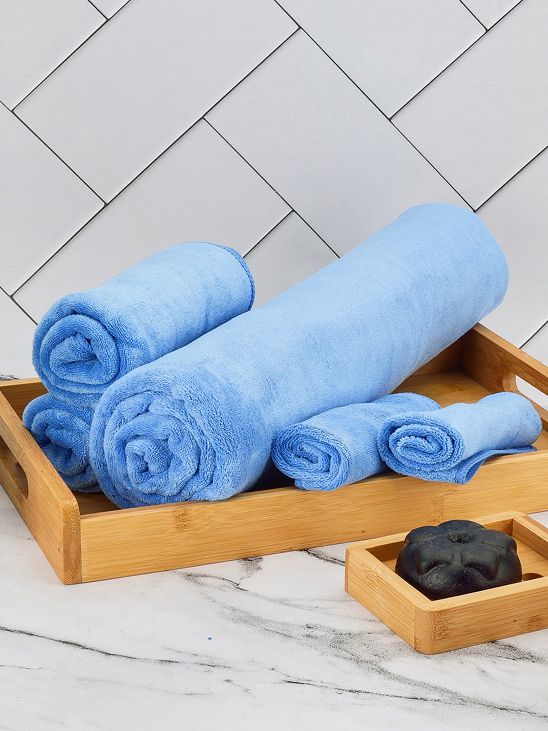 

Black gold Solid Microfiber Towel Set, Blue