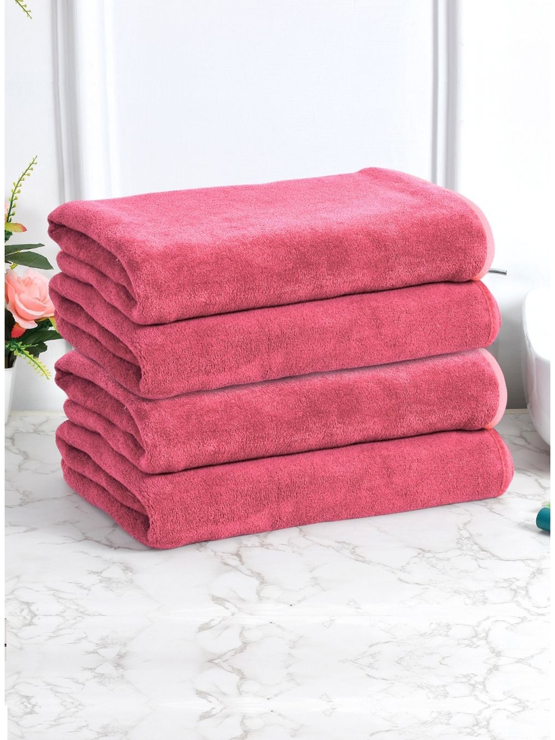 

Black gold Pack Of 4 Pink Solid 400 GSM Microfiber Bath Towels