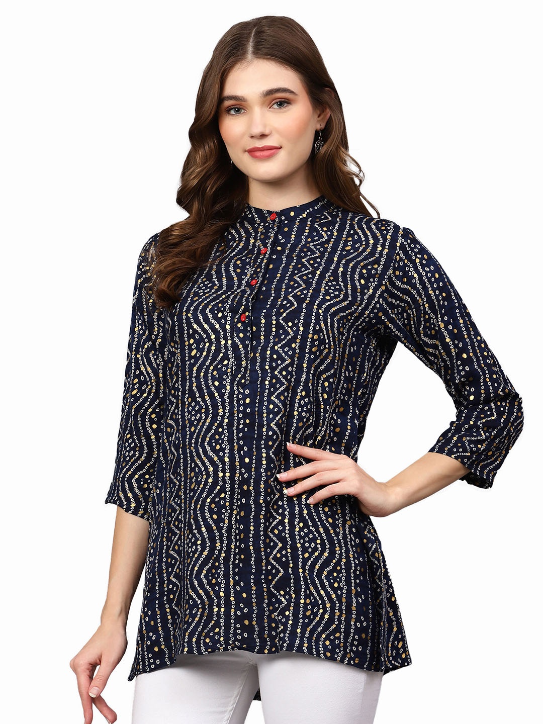 

Indietoga Women Blue Bandhani Print Festival Wear Kurti