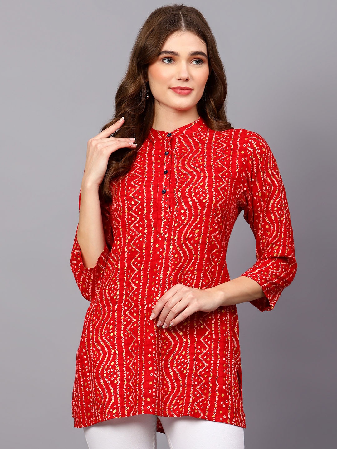 

Indietoga Women Red Bandhani Print Festival Wear Kurti