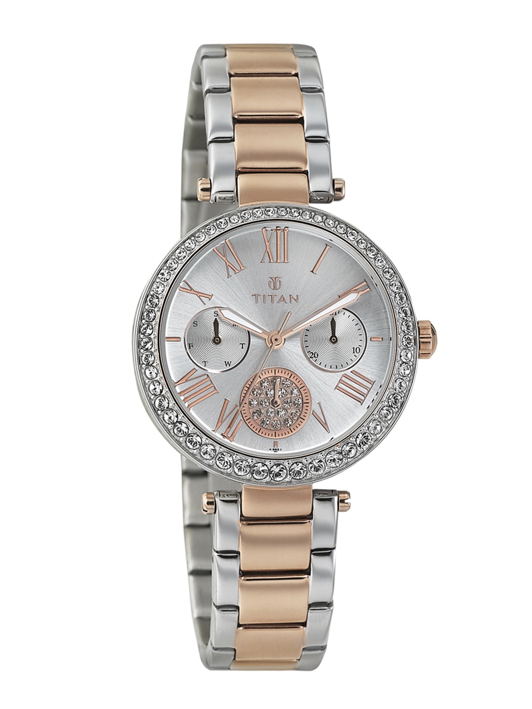 

Titan Women Silver-Toned Embellished Analogue Watch NJ95023KM01