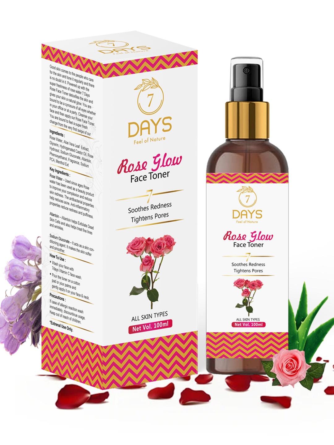 

7 DAYS Rose Glow Face Toner to Soothes Redness & Tightens Pores - 100 ml, White