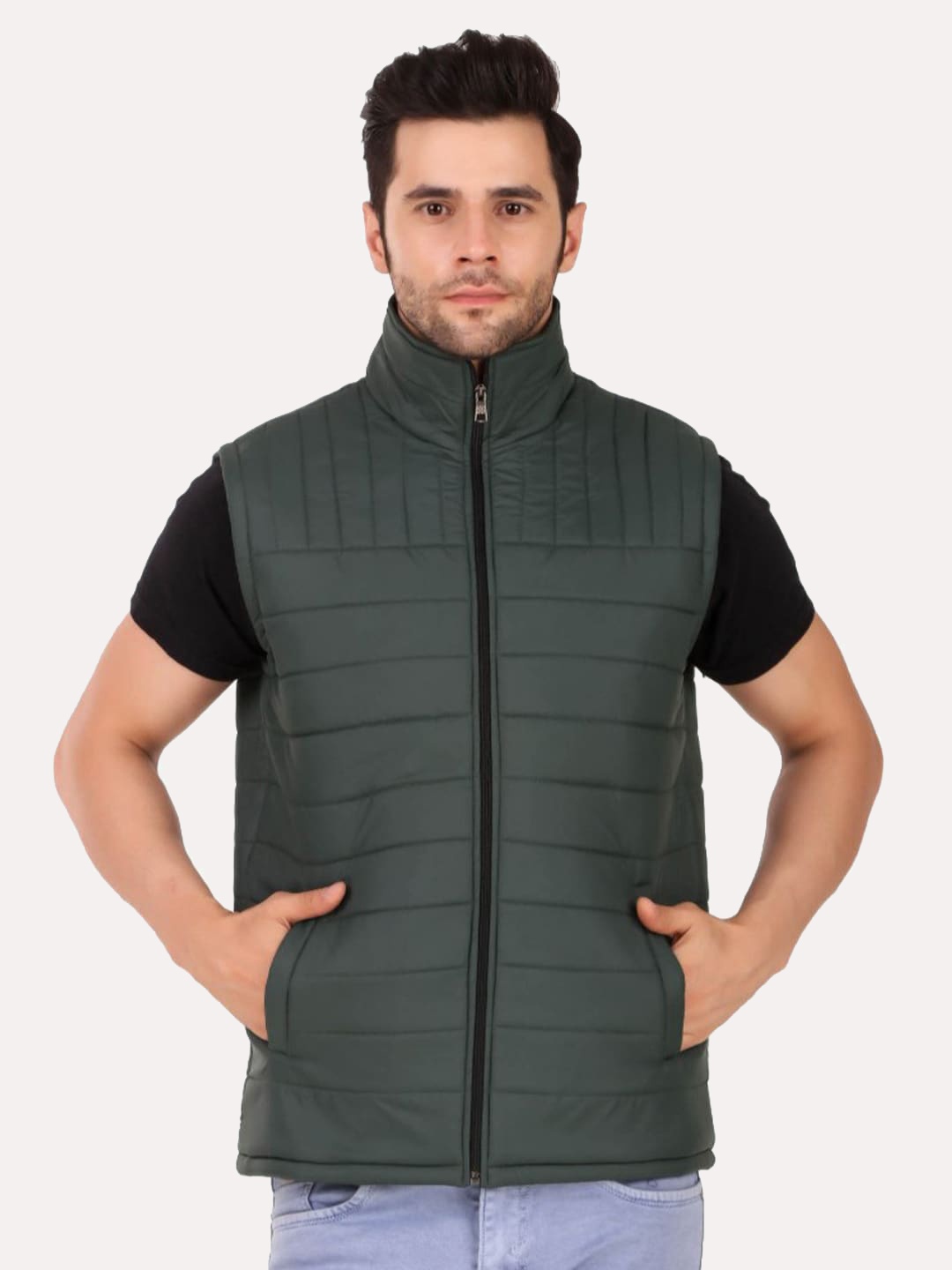 

Leather Retail Men Green Outdoor Puffer Jacket