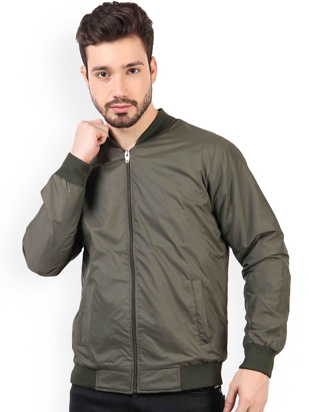 

Leather Retail Men Green Outdoor Bomber Jacket