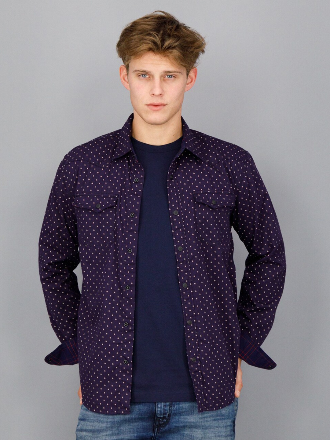 

FREESOUL Men Blue Slim Fit Printed Pure Cotton Casual Shirt