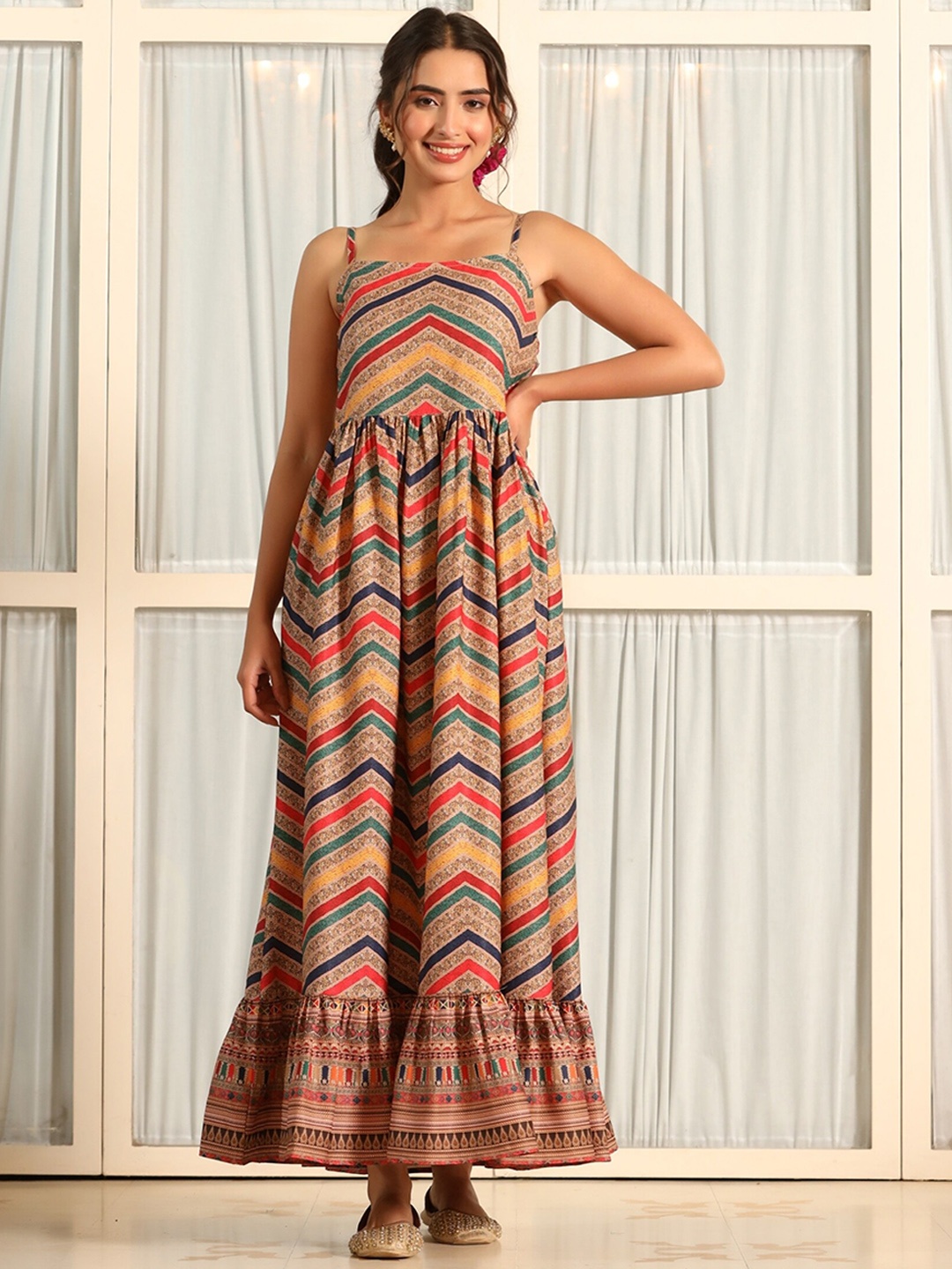 

mirari Women Multicoloured Striped Thread Work Handloom Anarkali Kurta, Multi