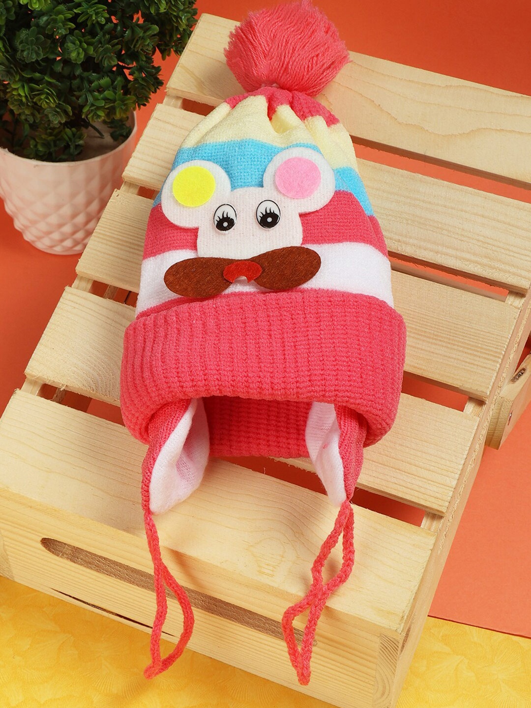 

PASSION PETALS Girls Pink & White Colourblocked Beanie