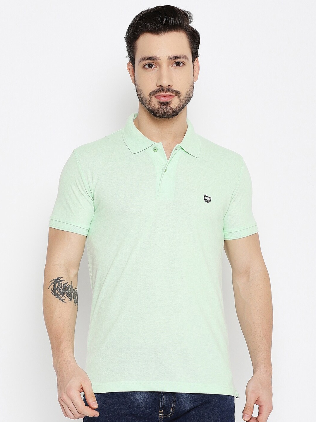 

Duke Men Green Polo Collar Slim Fit T-shirt