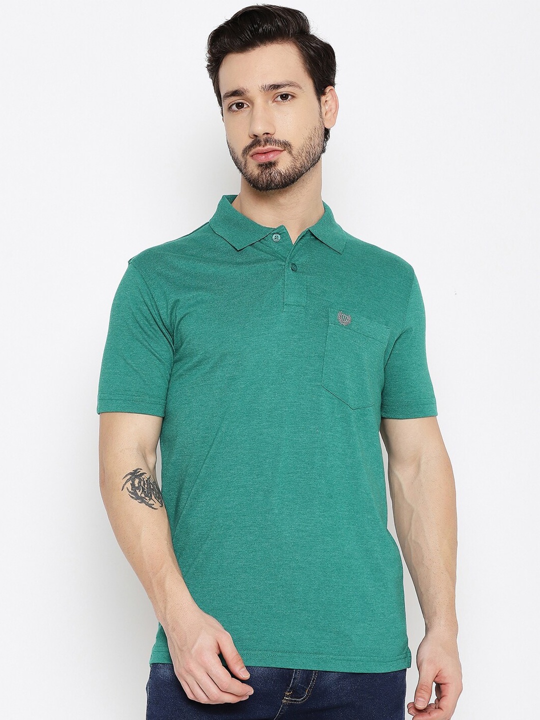

Duke Men Green Polo Collar T-shirt