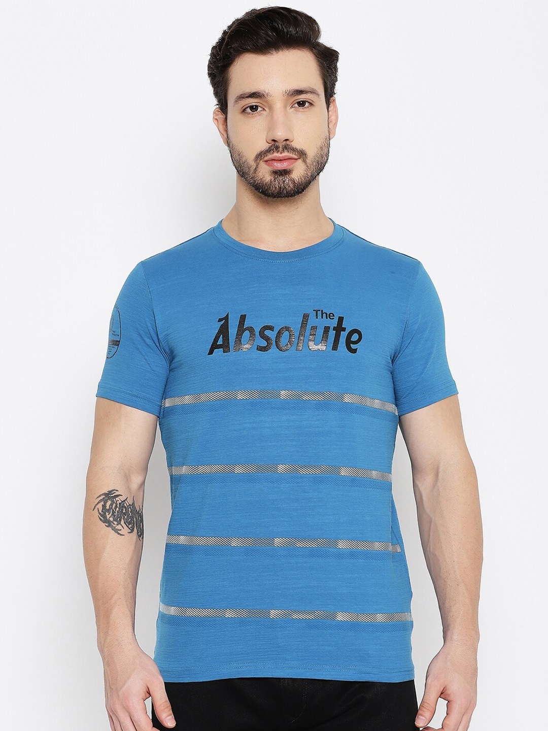 

Duke Men Blue Typography Printed Slim Fit T-shirt