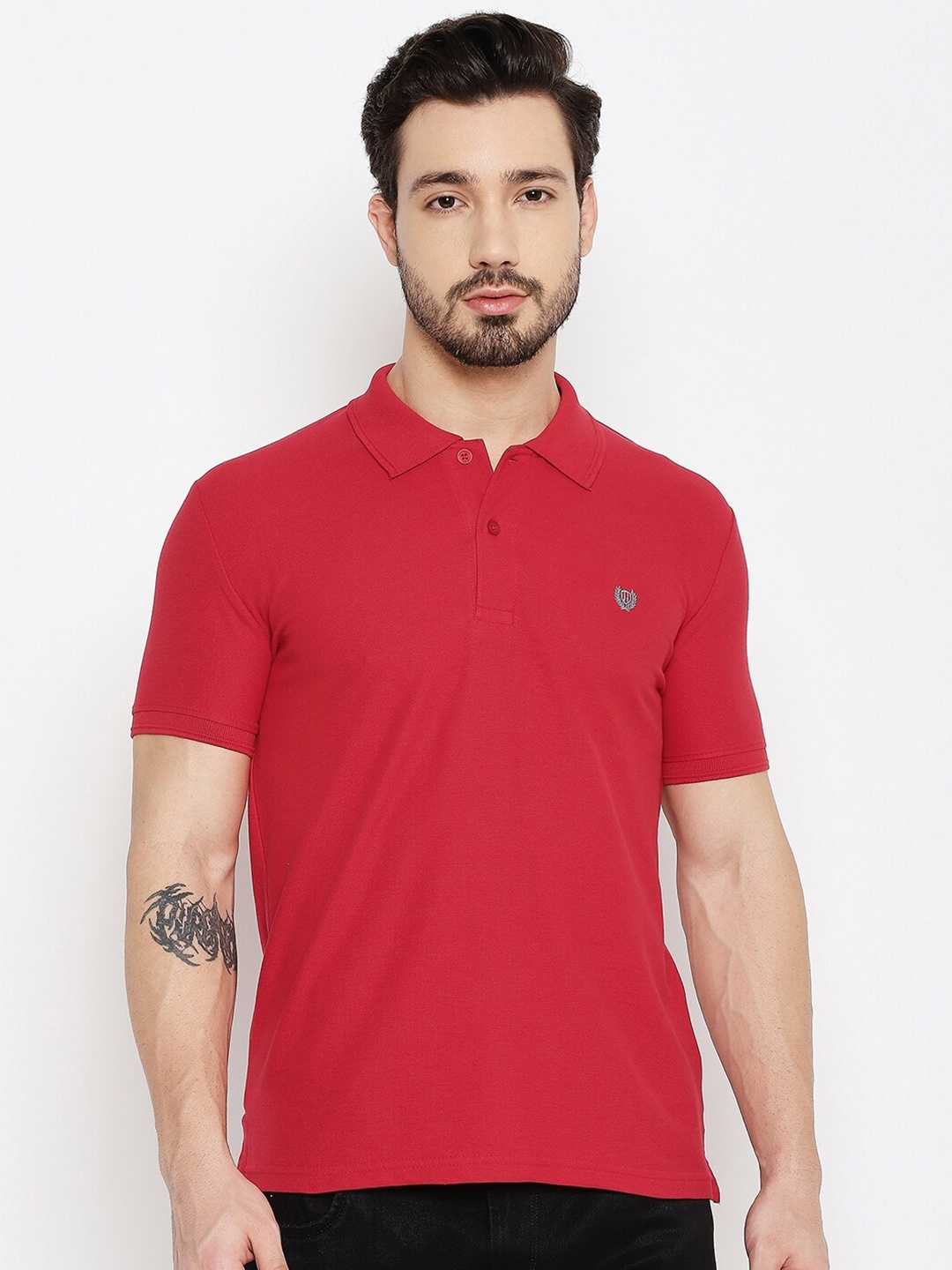 

Duke Men Red Polo Collar Slim Fit T-shirt