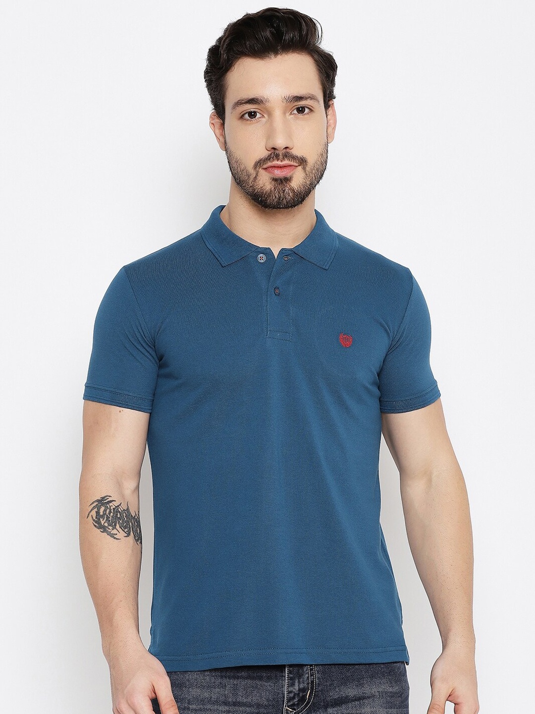 

Duke Men Blue Polo Collar Slim Fit T-shirt