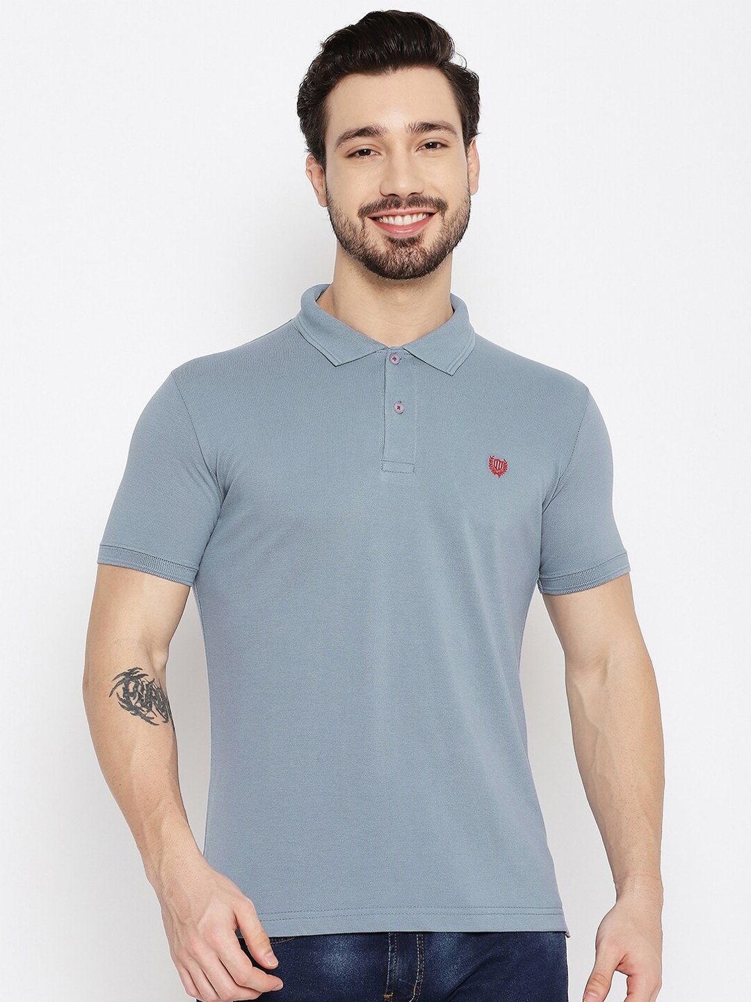 

Duke Men Grey Polo Collar Slim Fit T-shirt