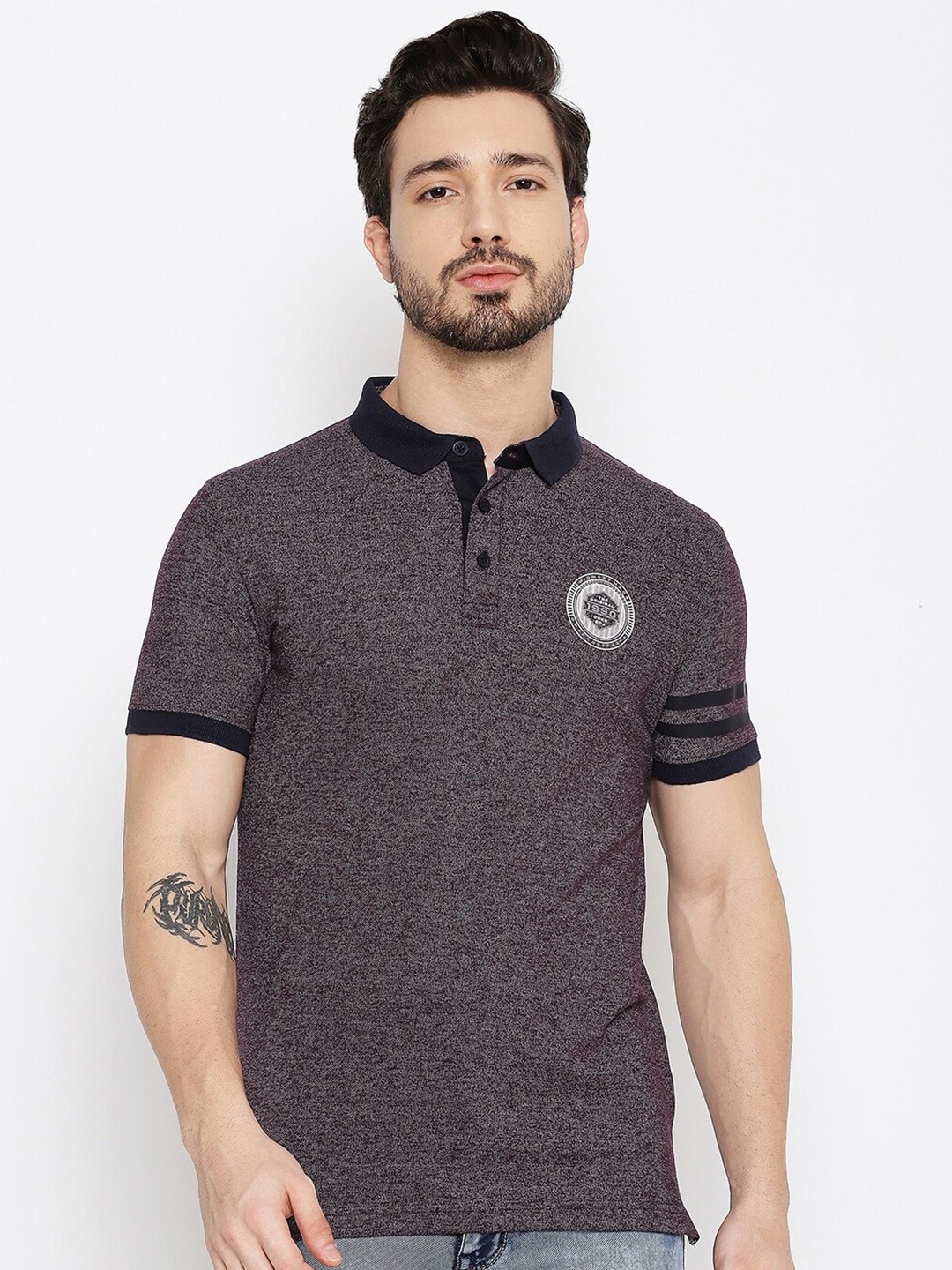 

Duke Men Maroon Mandarin Collar Slim Fit T-shirt