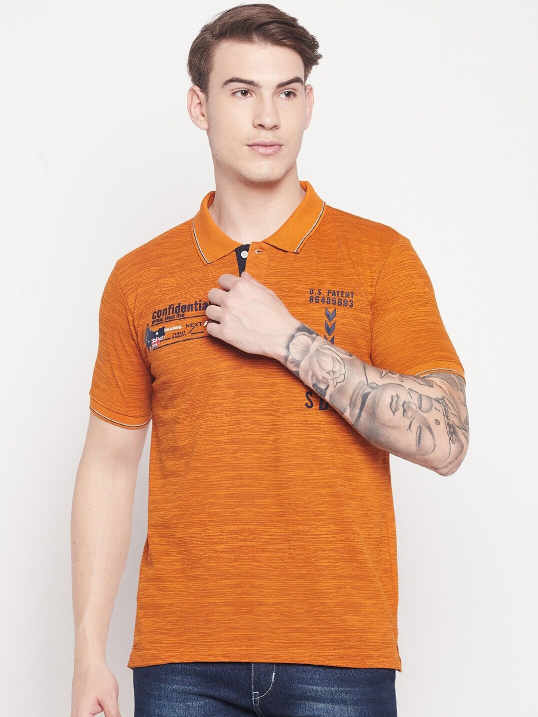 

Duke Men Yellow Typography Polo Collar Slim Fit T-shirt