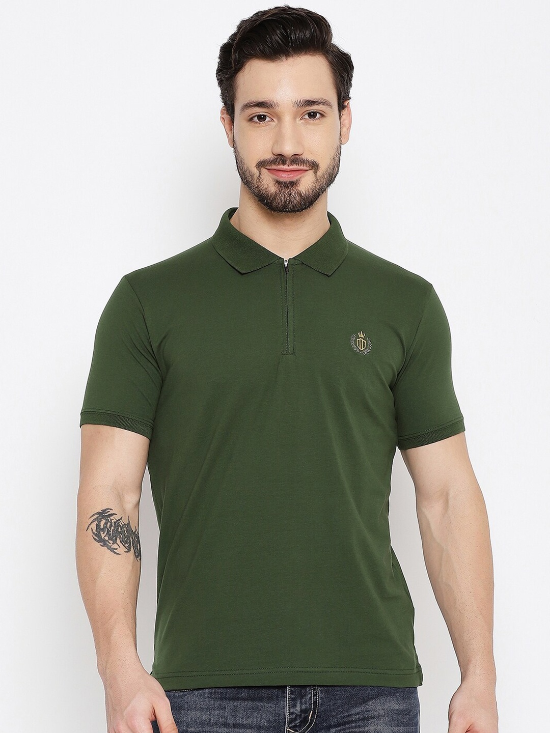 

Duke Men Green Polo Collar Slim Fit T-shirt