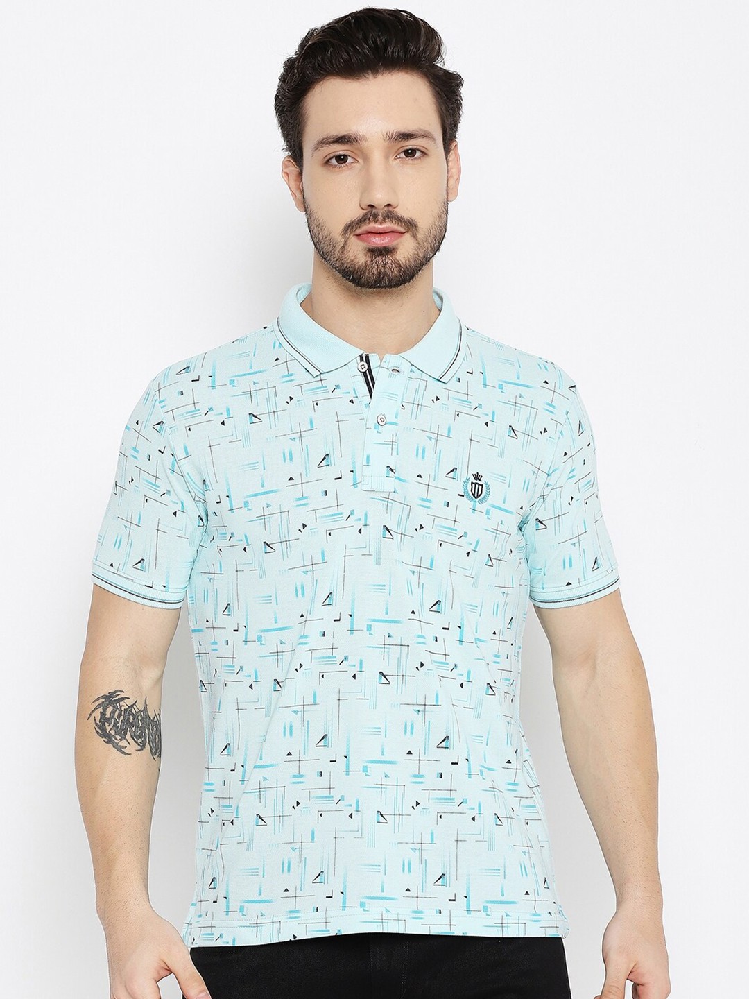

Duke Men Blue Printed Polo Collar Slim Fit T-shirt