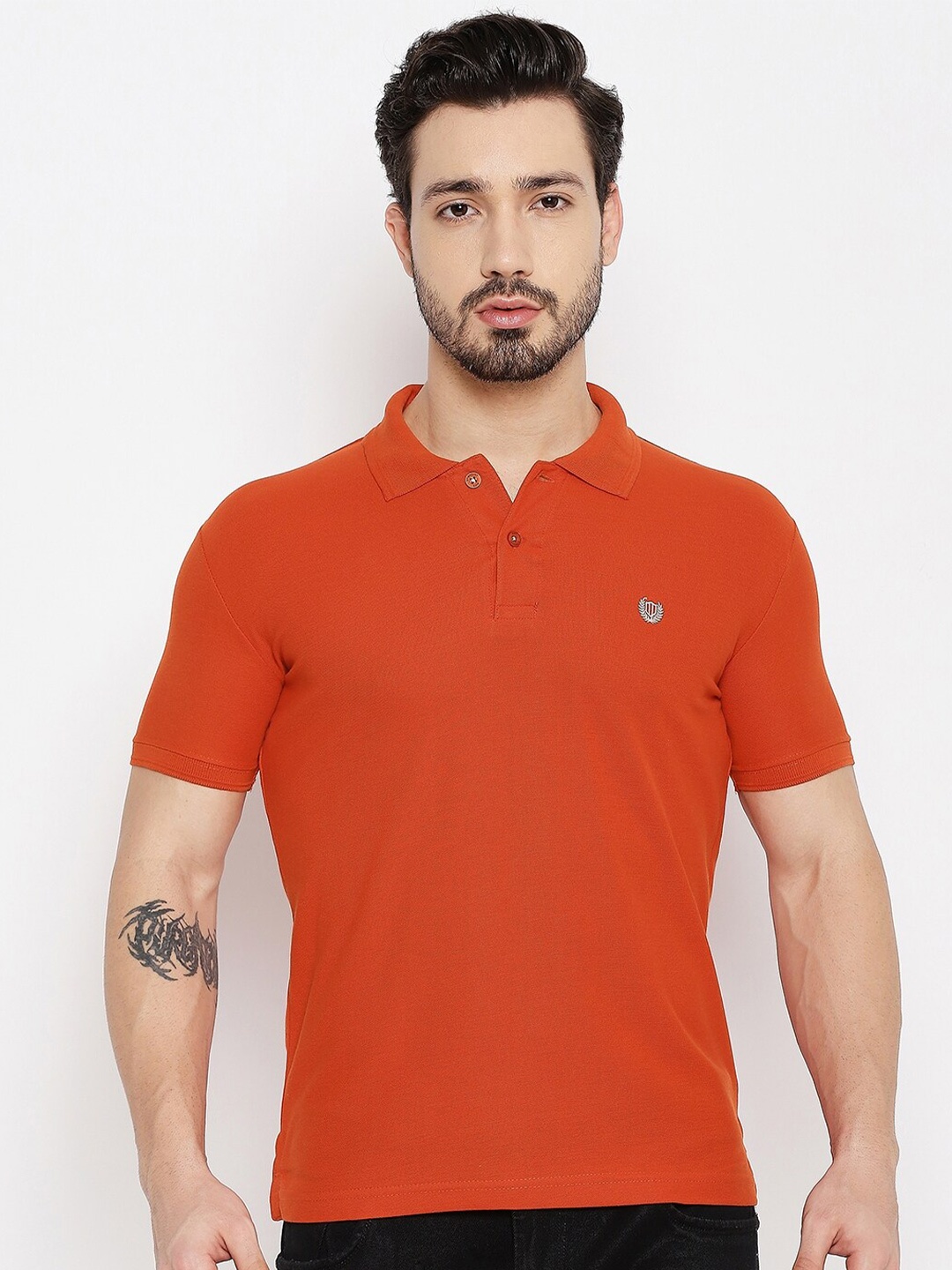 

Duke Men Orange Polo Collar Slim Fit T-shirt
