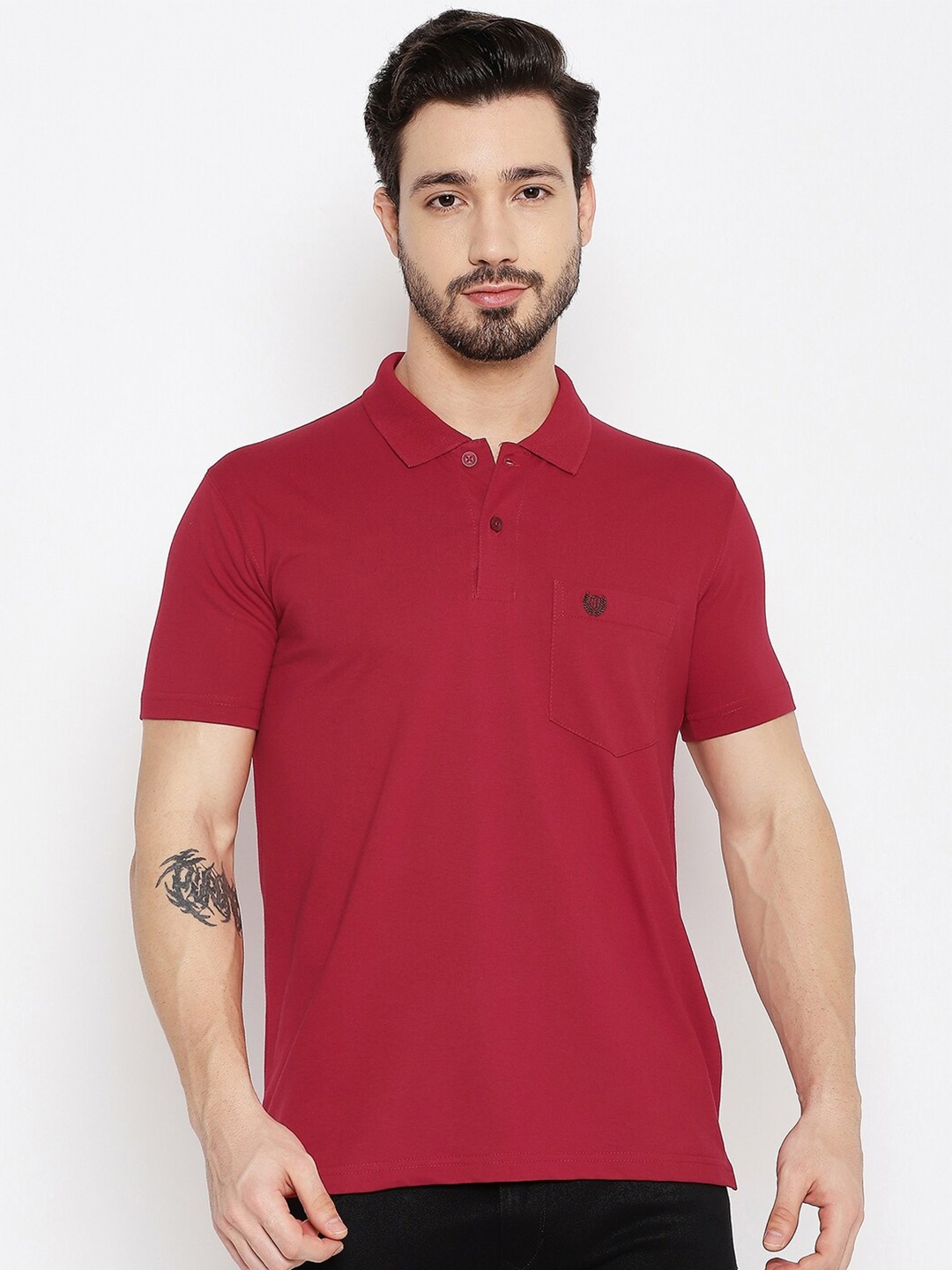 

Duke Men Red Polo Collar T-shirt