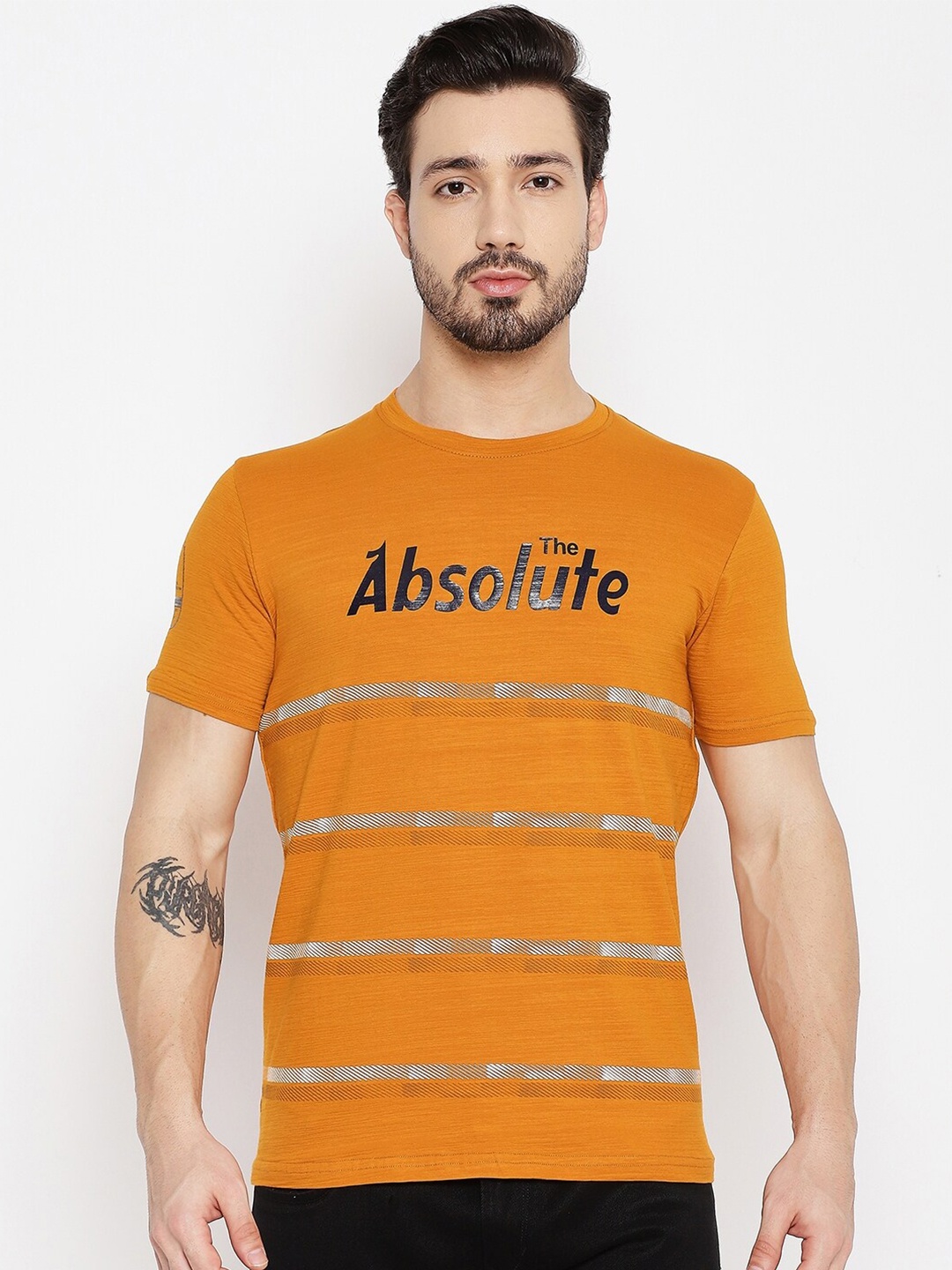 

Duke Men Yellow Typography Printed Slim Fit T-shirt