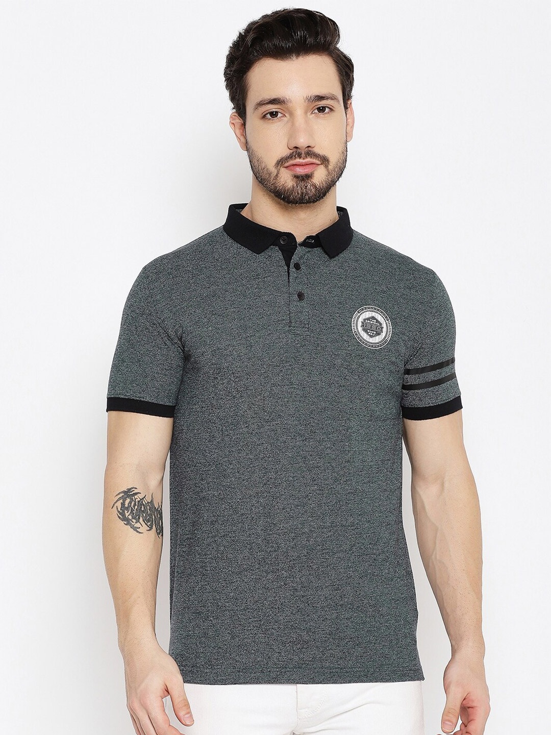 

Duke Men Grey Polo Collar Slim Fit T-shirt