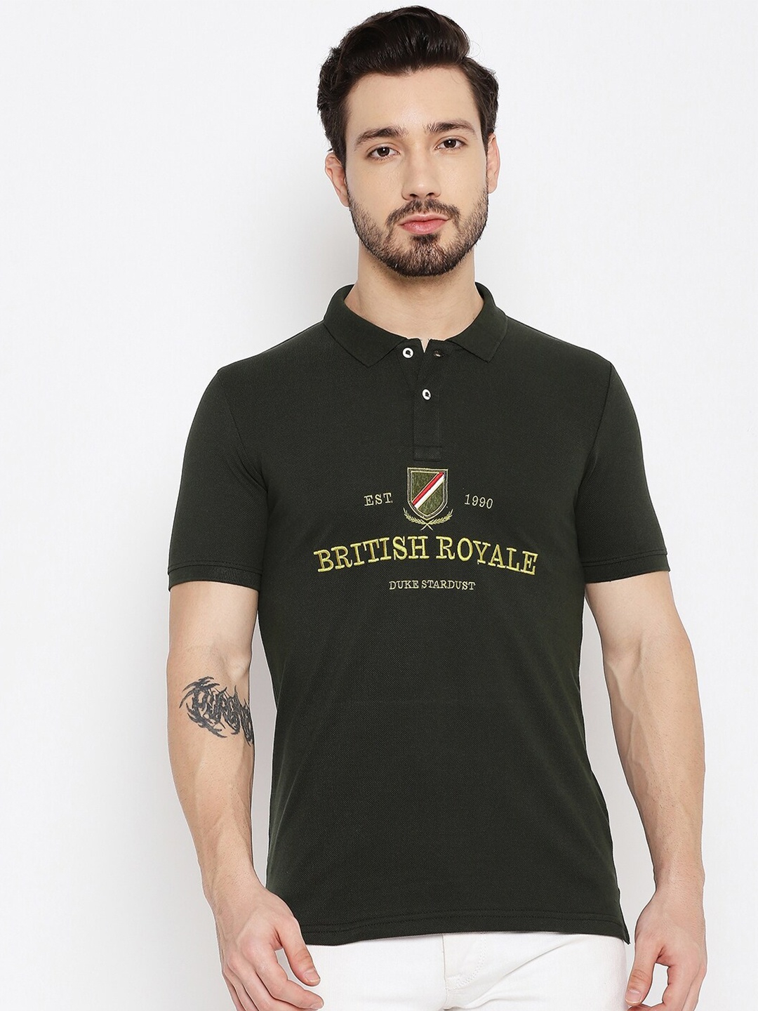 

Duke Men Typography Polo Collar Slim Fit T-shirt, Green