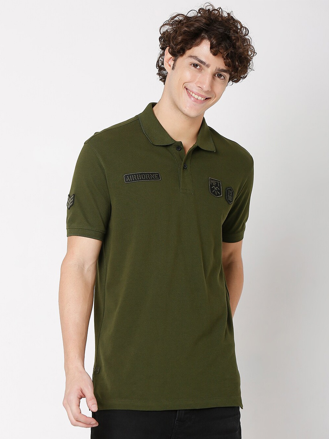 

Mufti Men Olive Green Polo Collar Slim Fit T-shirt