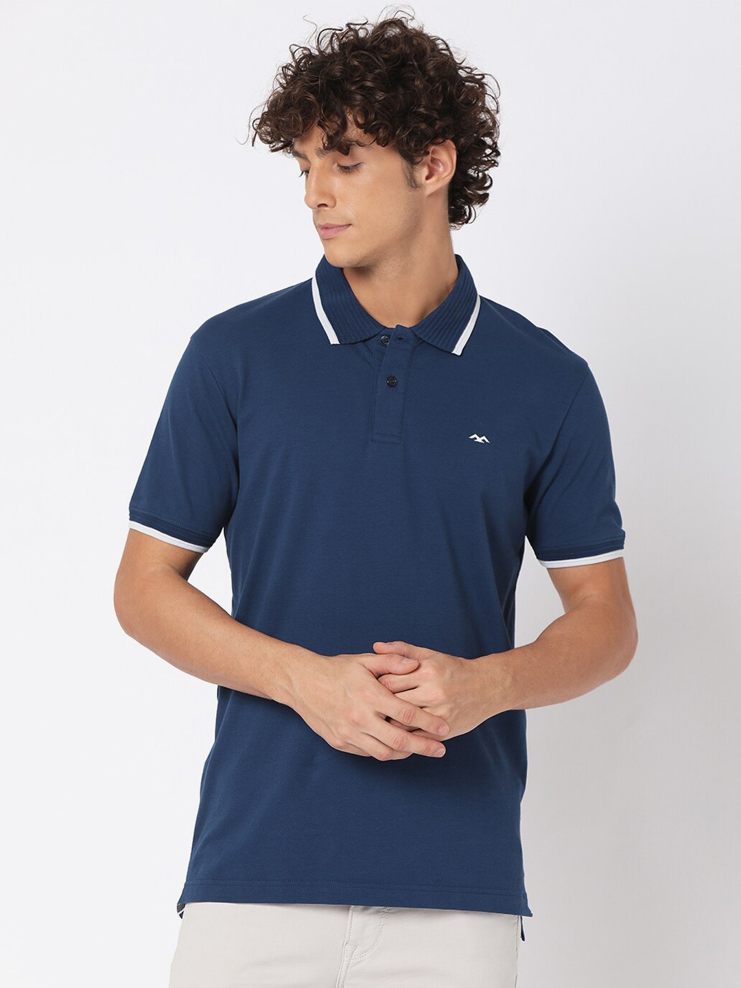 

Mufti Men Navy Blue Polo Collar Slim Fit T-shirt