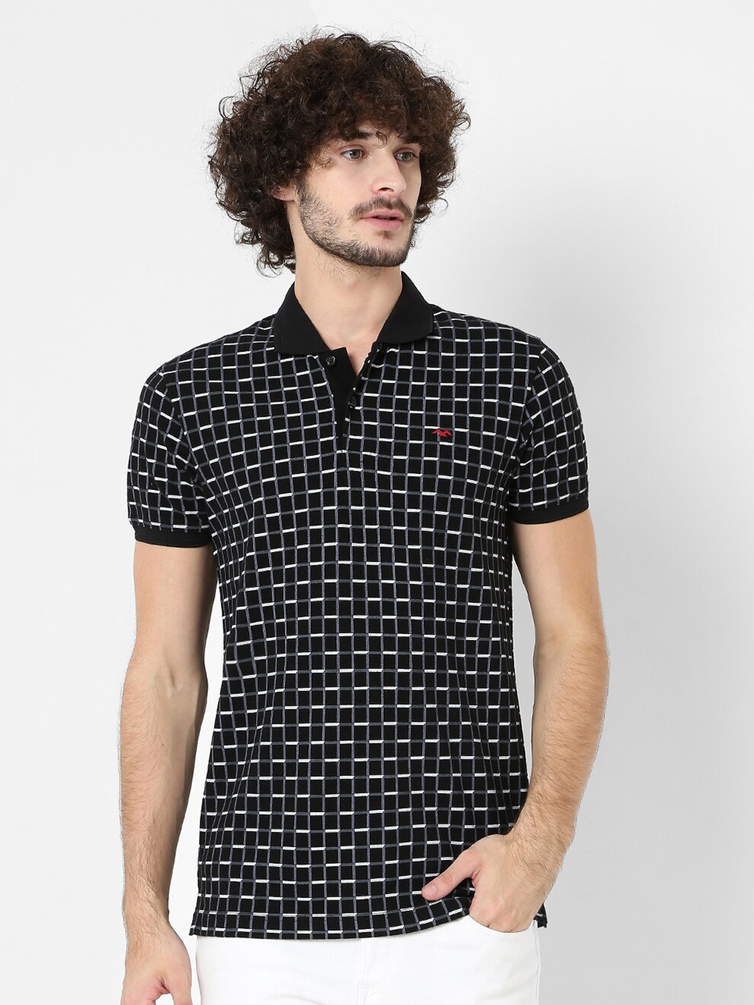 

Mufti Men Black Printed Polo Collar Slim Fit T-shirt