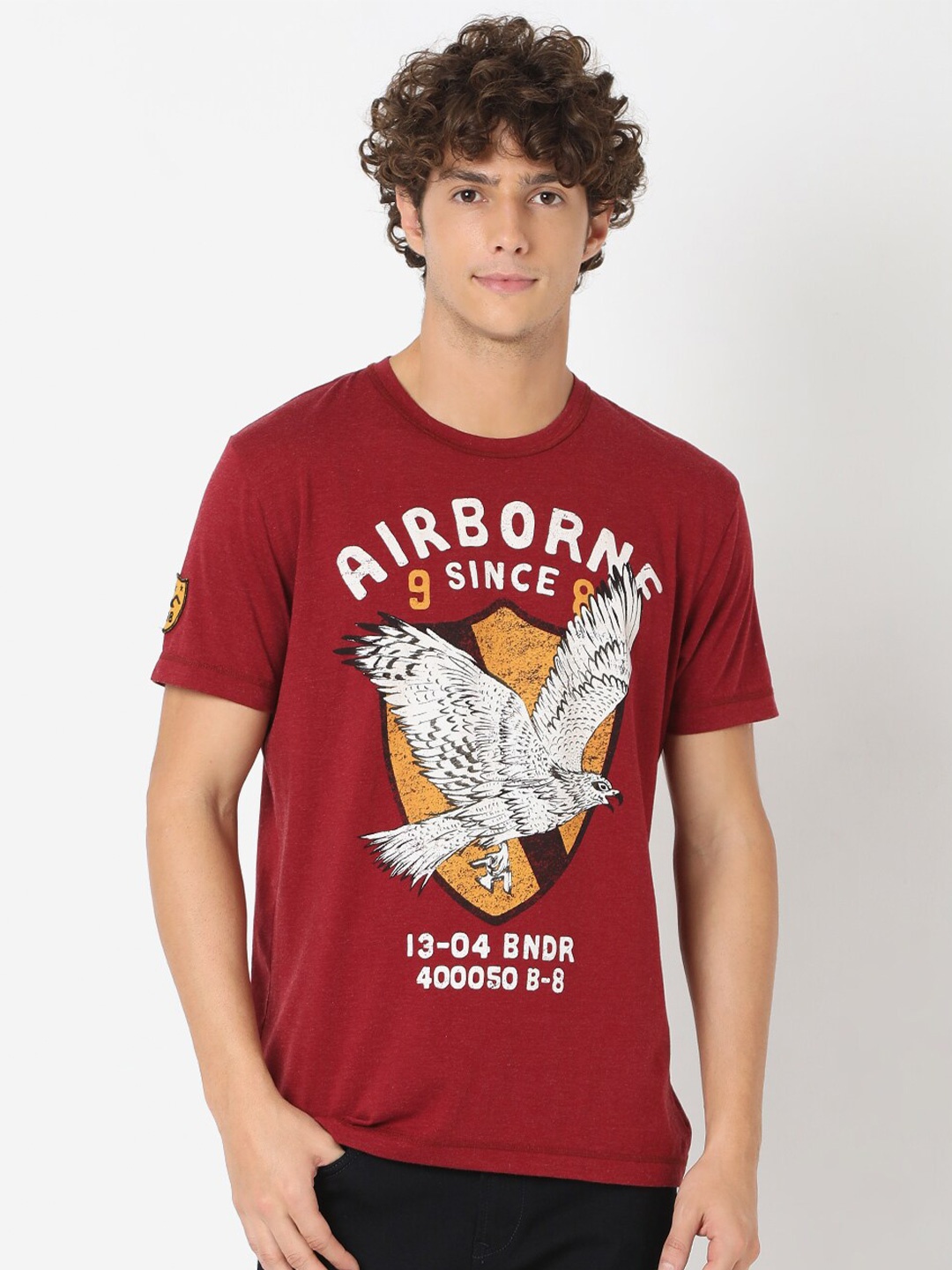

Mufti Men Red Printed Slim Fit T-shirt