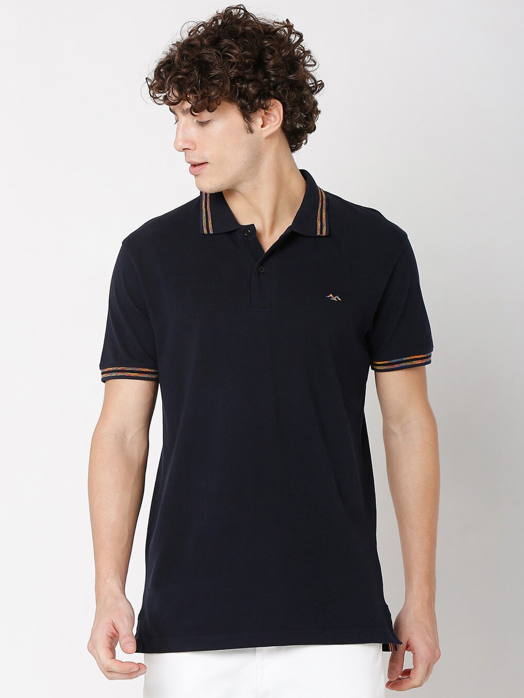 

Mufti Men Navy Blue Polo Collar Slim Fit T-shirt