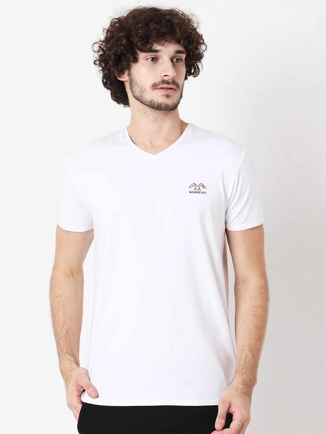 

Mufti Men White V-Neck Slim Fit T-shirt
