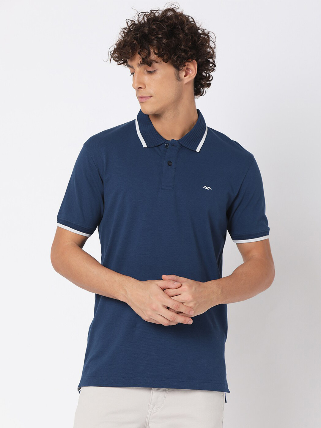 

Mufti Men Navy Blue Polo Collar Slim Fit T-shirt