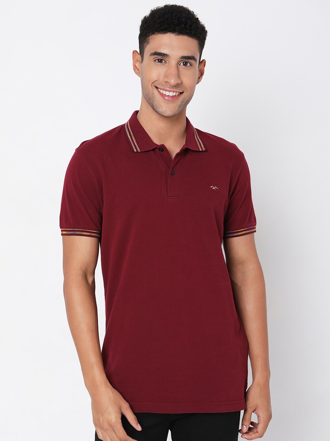 

Mufti Men Maroon Polo Collar Slim Fit Pure Cotton T-shirt