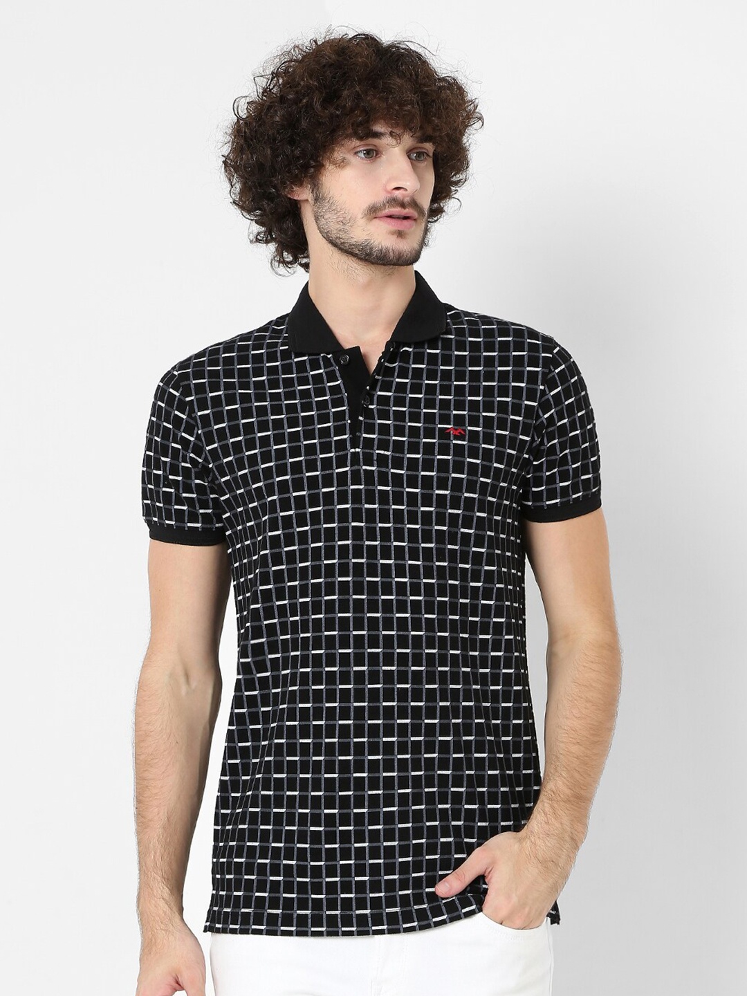 

Mufti Men Black Printed Polo Collar Slim Fit Pure Cotton T-shirt