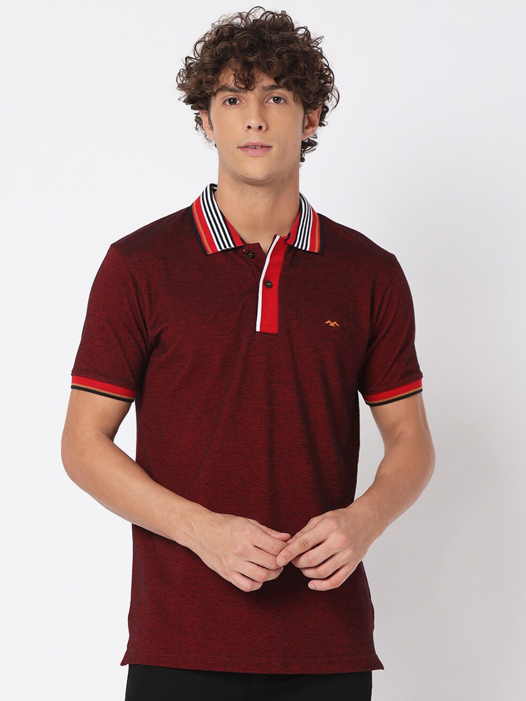 

Mufti Plus Size Men Burgundy & Red Polo Collar Slim Fit T-shirt