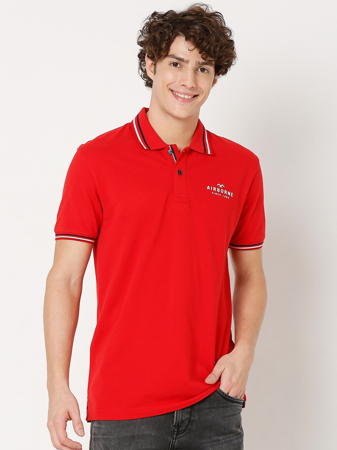 

Mufti Plus Size Men Red Polo Collar Slim Fit T-shirt
