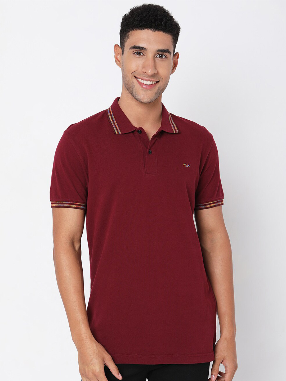 

Mufti Plus Size Men Burgundy Polo Collar Slim Fit T-shirt