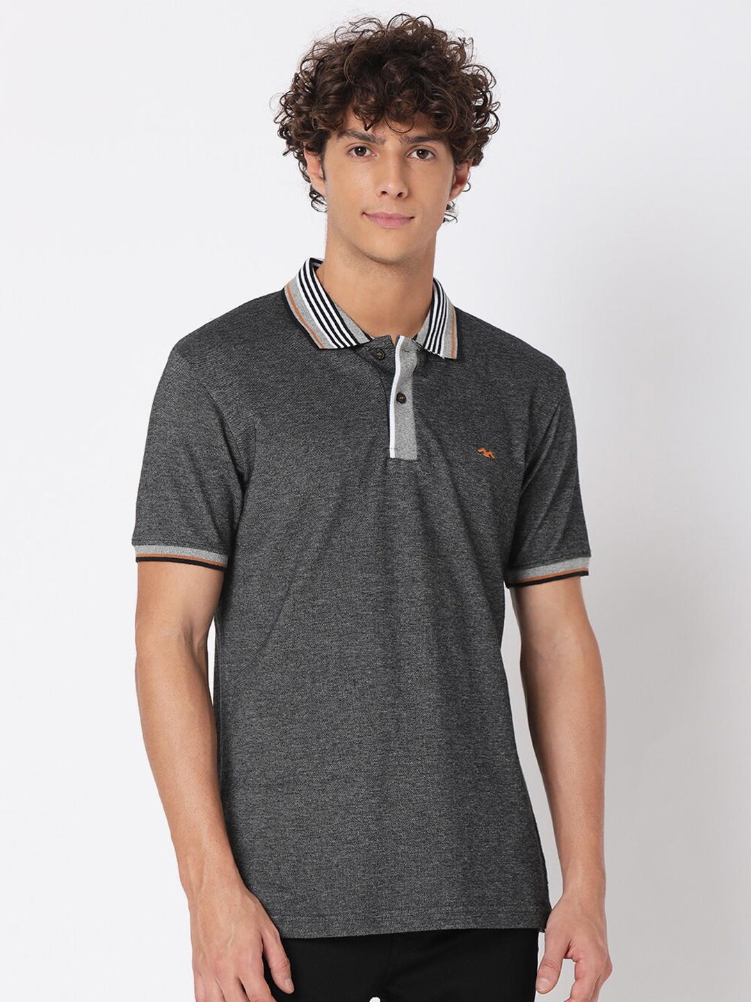 

Mufti Men Grey Polo Collar Slim Fit T-shirt