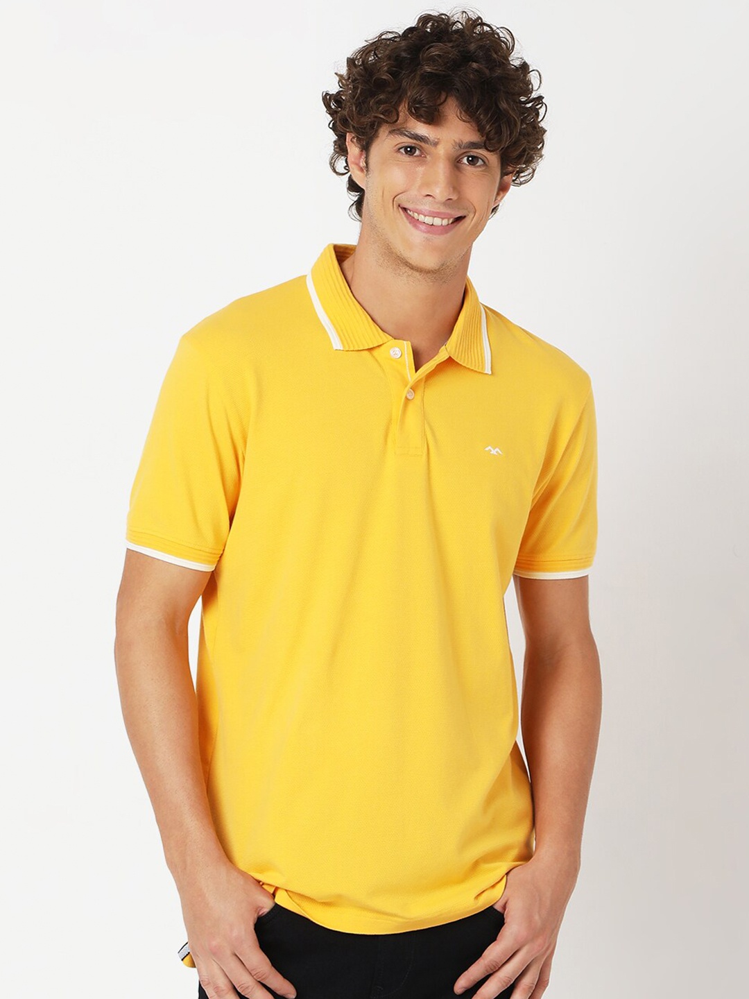 

Mufti Plus Size Men Yellow Polo Collar Slim Fit T-shirt