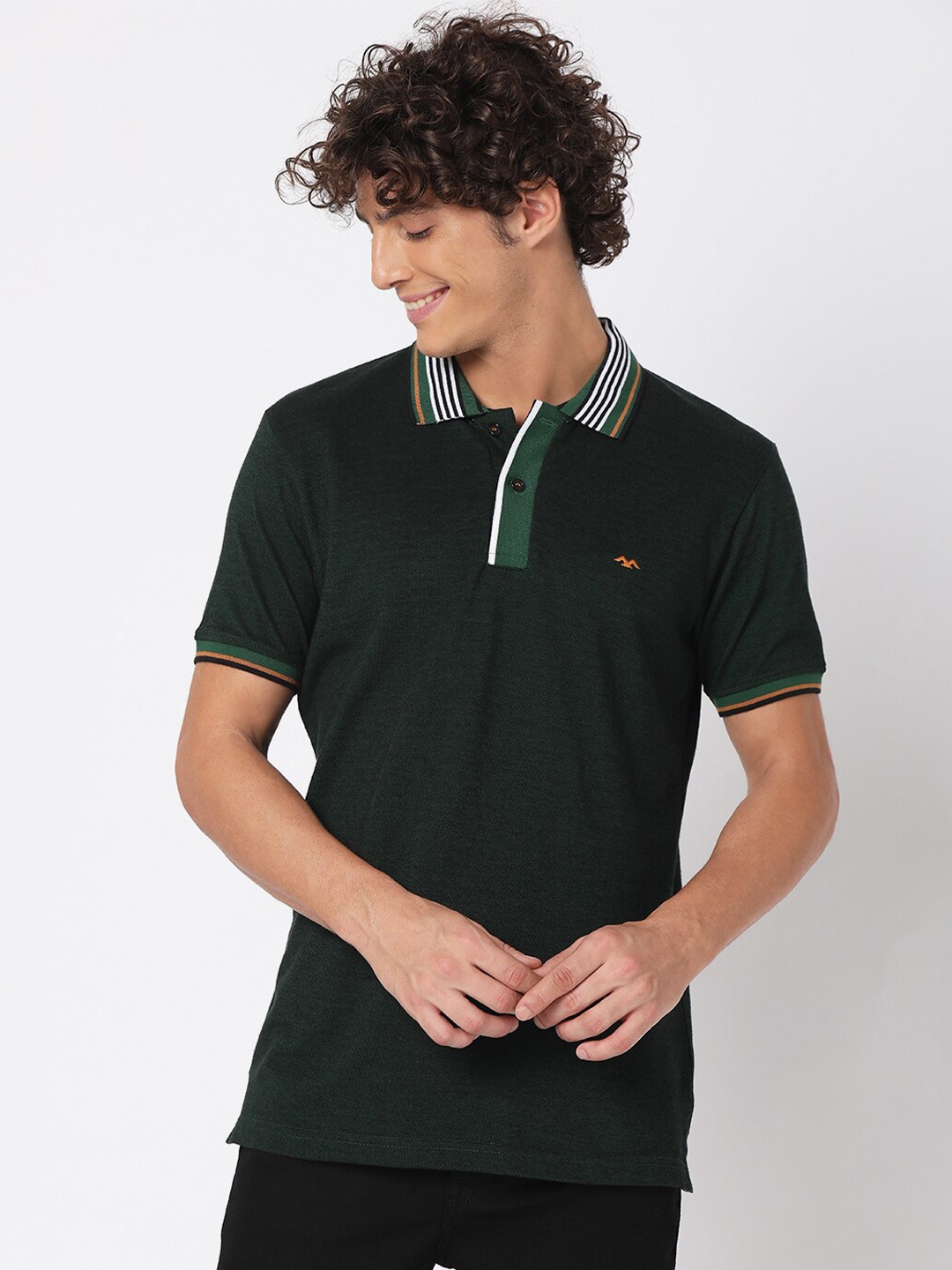 

Mufti Men Olive Green Polo Collar Slim Fit T-shirt